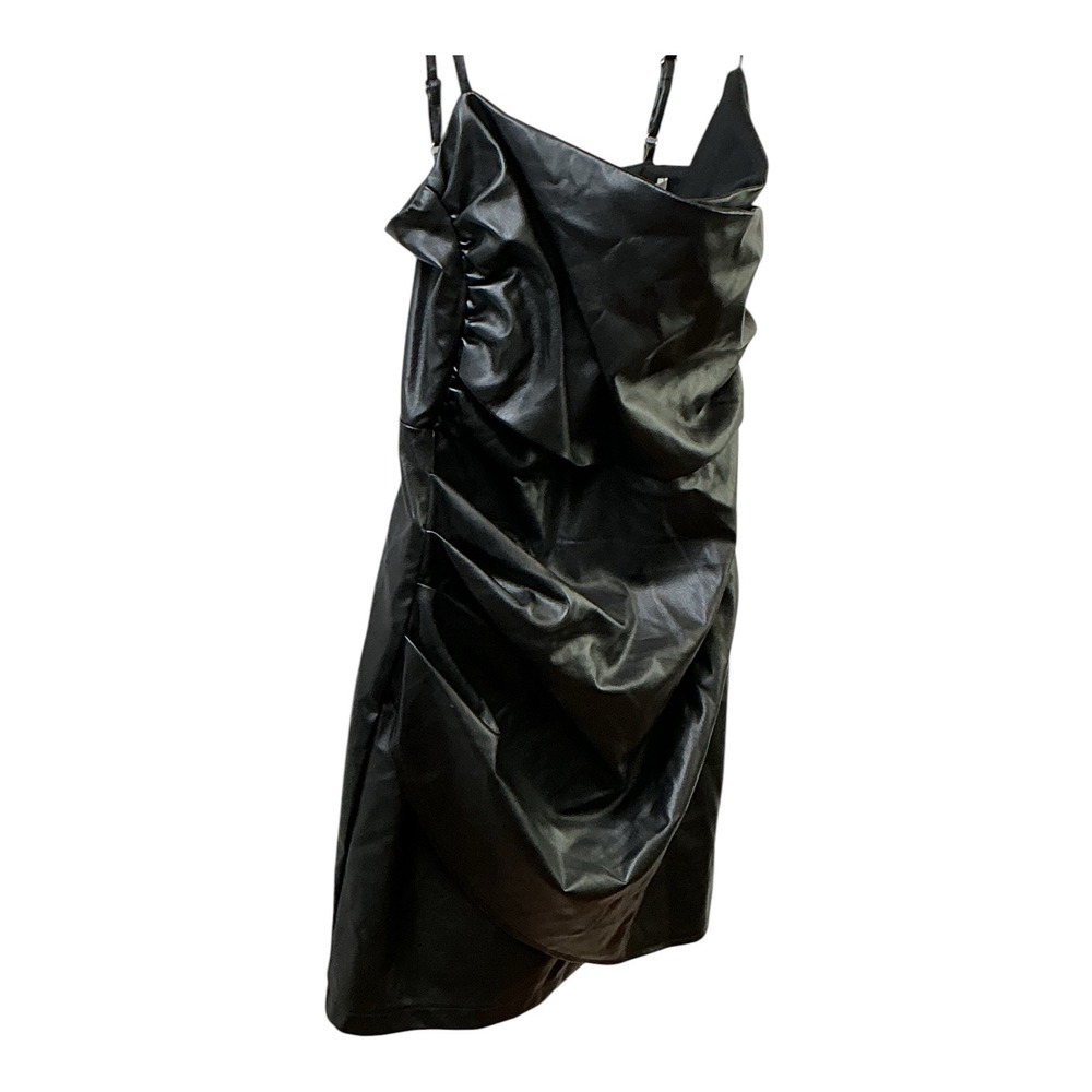 Ryan Burchen Black Faux Leather Cowl Neck Ruched Mini Dress XS A1286-1T - Picture 6 of 12